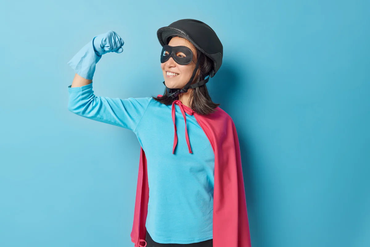 People — waist up shot of brave positive woman